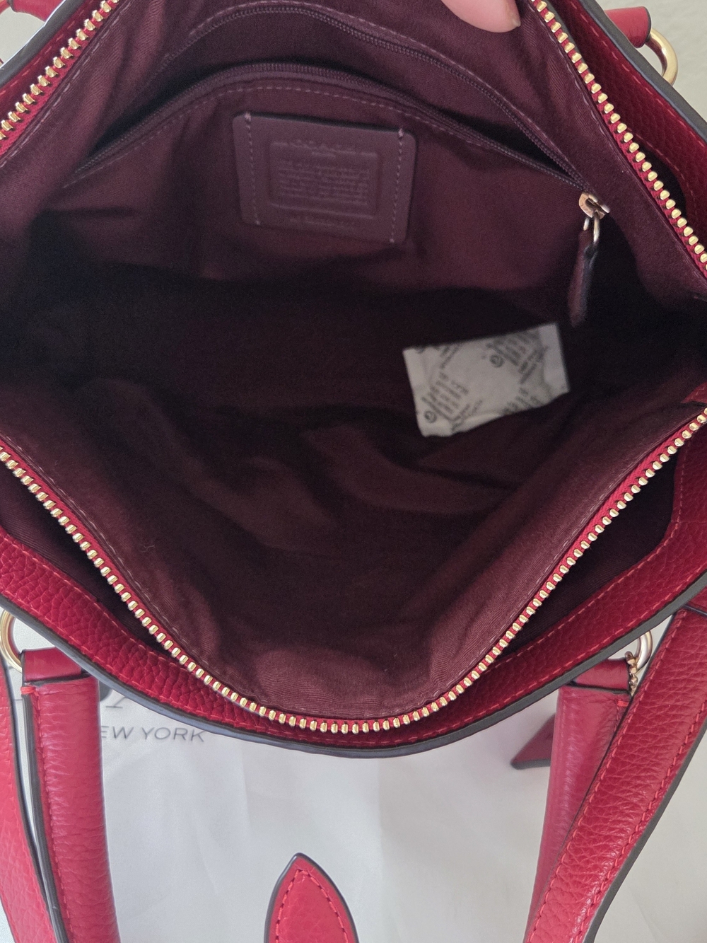 COACH Remi Red Leather Shoulder Bag - Classic Pebbled Tote - Picture 4 of 8